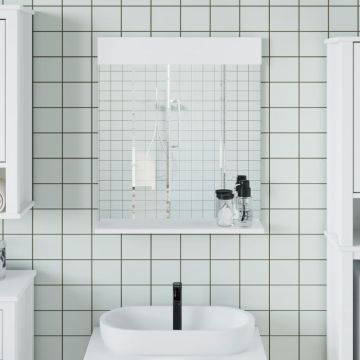 Specchio Bagno e Ripiano BERG Bianco 60x12x70 cm Legno Massello