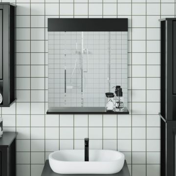 Specchio Bagno e Ripiano BERG Nero 60x12x70 cm Legno Massello