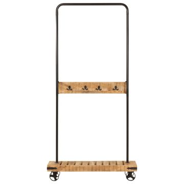 Appendiabiti con Ruote 90x35x190cm Legno Massello Mango e Ferro