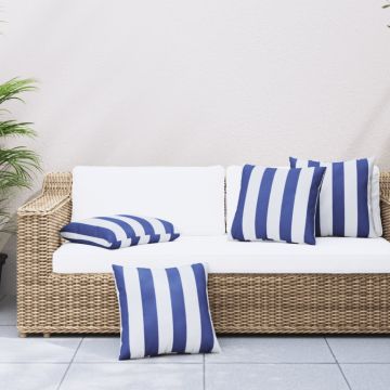 Cuscini Decorativi 4pz Strisce Blu e Bianco 60x60 cm Tessuto