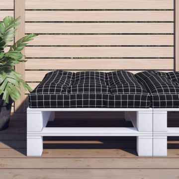Cuscino per Pallet Motivo a Quadri Nero 70x70x12 cm in Tessuto