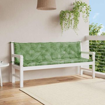 Cuscini Panca Giardino 2 pz Motivo a Foglie 200x50x7 cm Tessuto