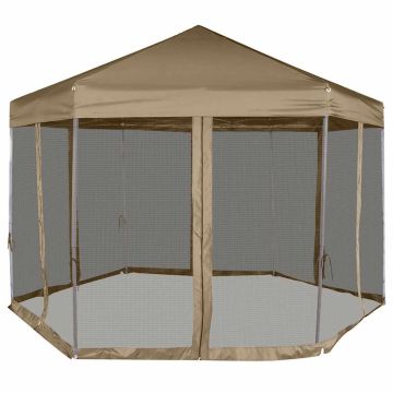 Tendone Esagono Pop-Up Pareti Laterali 3,6x3,1m Tortora 220g/m²