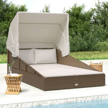 Lettino con Tetto Pieghevole Marrone 200x114x128 cm Polyrattan