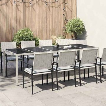 Tavolo Giardino Bianco 250x100x75 cm Polyrattan Vetro Temperato