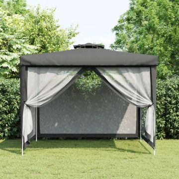 Gazebo con Tetto Doppio Antracite 3x3x2,68 m in Tessuto