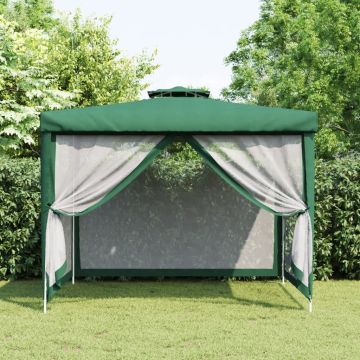 Gazebo con Tetto Doppio Verde 3x3x2,68 m in Tessuto