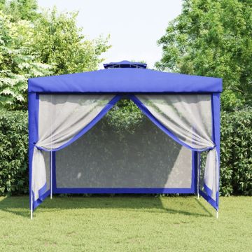 Gazebo con Tetto Doppio Blu 3x3x2,68 m in Tessuto