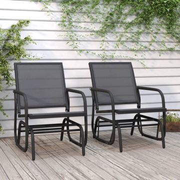 Sedie a Dondolo Giardino 2pz Nere 61x76x87 Textilene e Acciaio
