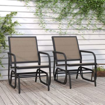 Sedie a Dondolo Giardino 2pz Marroni 61x76x87 Textilene Acciaio