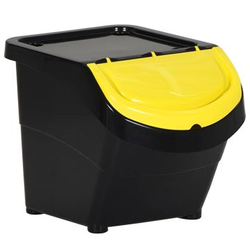 Cestini per Rifiuti Impilabili con Coperchi 3pz Neri in PP 78 L