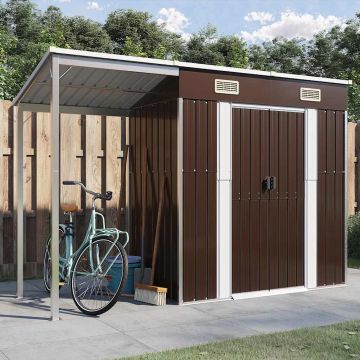 Capanno Giardino Tetto Esteso Marrone 277x107x181cm Acciaio