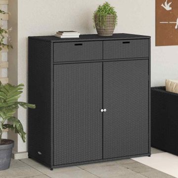 Armadietto Portaoggetti Giardino Nero 105x55x113cm Polyrattan