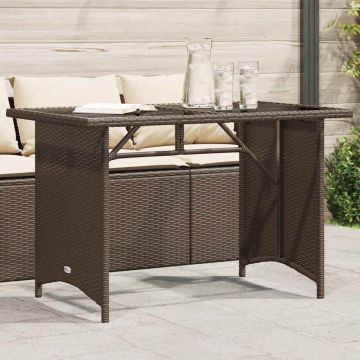 Tavolo Giardino Piano in Vetro Marrone 110x68x70 cm Polyrattan
