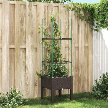 Fioriera da Giardino con Traliccio Marrone 40x40x142,5 cm in PP