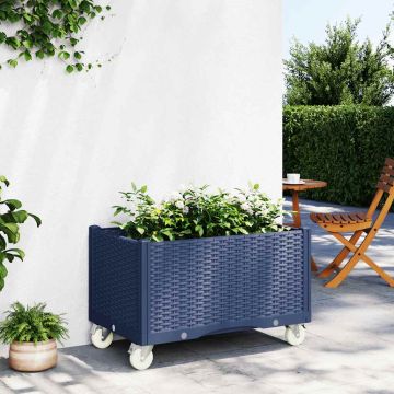 Fioriera da Giardino con Ruote Grigio Blu 80x50x54 cm in PP
