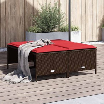 Sgabelli da giardino con Cuscini 4 pz in Polyrattan Marrone