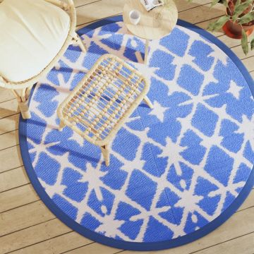 Tappeto da Esterno ARAKIL Blu e Bianco Ø160 cm in PP