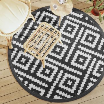 Tappeto da Esterno ARAKIL Bianco e Nero Ø160 cm in PP