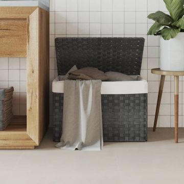 Cesto Portabiancheria Coperchio Grigio 55,5x35x34 cm Polyrattan