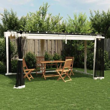 Gazebo con Pareti in Rete Crema 4x3 m in Acciaio