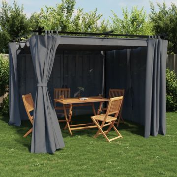 Gazebo con Tende Antracite 3x3 m in Acciaio