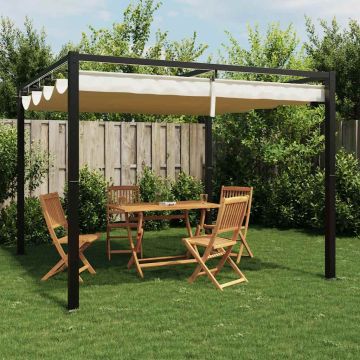 Gazebo da Giardino con Tetto Retrattile Crema 3x3m in Acciaio