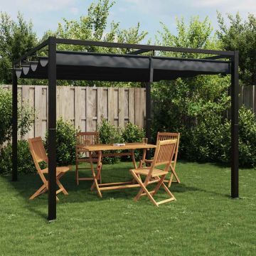 Gazebo da Giardino con Tetto Retrattile Antracite 3x3 m Acciaio