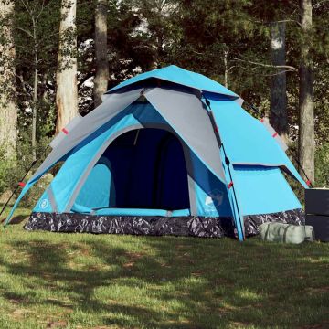 Tenda a Cupola da Campeggio 5 Persone Blu a Rilascio Rapido