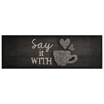 Tappeto da Cucina Lavabile Nero Tazza 60x180 cm in Velluto