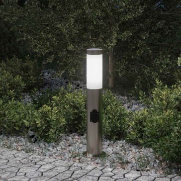 Lampada a paletto con presa elettrica 50 cm Acciaio Inox IP44