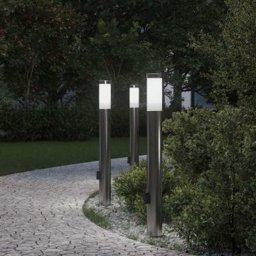 Lampioni a palo con presa elettrica 3 pz 80 cm Acciaio Inox IP44