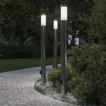 Lampioni a colonnina con presa elettrica 3 pz 110 cm Acciaio Inox IP44