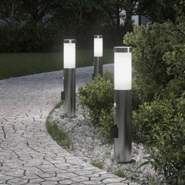 Lampioni a dissuasore con sensore e presa 3 pz 50 cm Acciaio Inox IP44