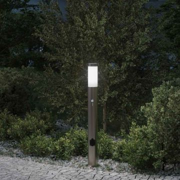 Lampada a paletto con sensore e presa 80 cm Acciaio Inox IP44