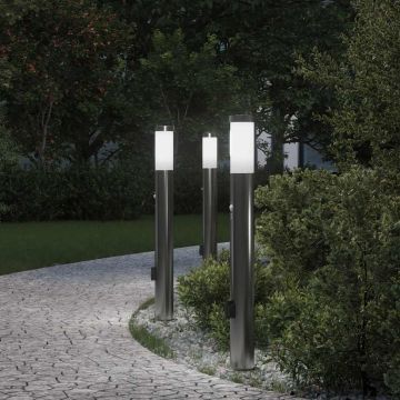 Lampioni a paletto con sensore e presa 3 pz 80 cm Acciaio Inox IP44
