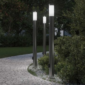 Lampioni a dissuasore con sensore e presa 3 pz 110 cm Acciaio Inox IP44