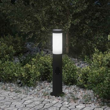 Lampada a paletto con presa elettrica 50 cm Acciaio Inox IP44
