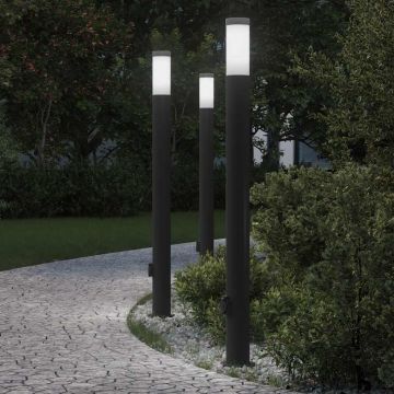 Lampioni a colonnina con presa elettrica 3 pz 110 cm Acciaio Inox IP44