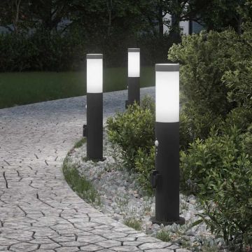 Lampioni a dissuasore con sensore e presa 3 pz 50 cm Acciaio Inox IP44
