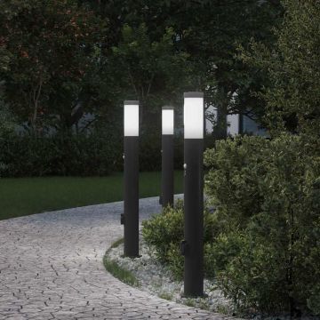 Lampioni a paletto con sensore e presa 3 pz 80 cm Acciaio Inox IP44