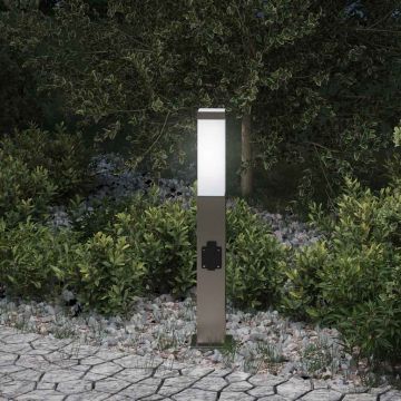 Lampada a paletto con presa elettrica 50 cm Acciaio Inox IP44