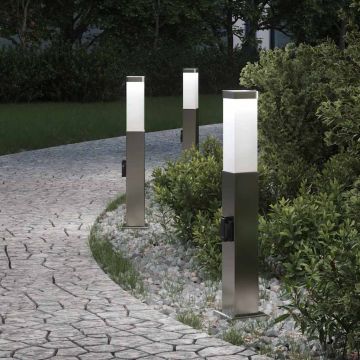 Lampioni a palo con presa elettrica 3 pz 50 cm Acciaio Inox IP44