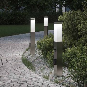 Lampioni a dissuasore con sensore e presa 3 pz 50 cm Acciaio Inox IP44