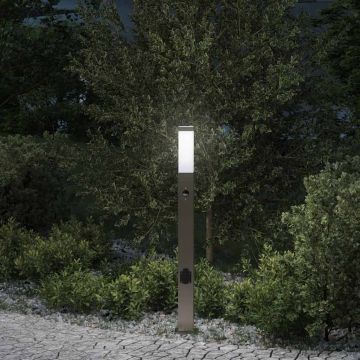 Lampada a paletto con sensore e presa 80 cm Acciaio Inox IP44