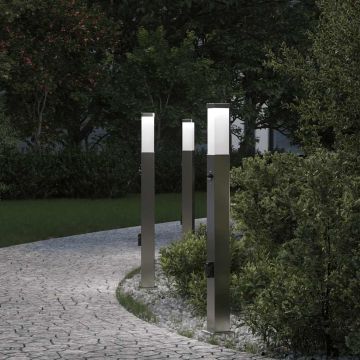 Lampioni a dissuasore con sensore e presa 3 pz 80 cm Acciaio Inox IP44