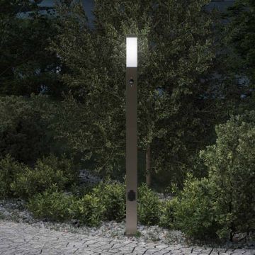 Lampada a paletto con sensore e presa 110 cm Acciaio Inox IP44