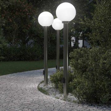 Lampioni a colonnina con presa elettrica 3 pz 120 cm Acciaio Inox IP44