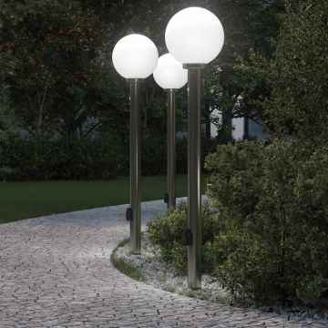 Lampioni a dissuasore con sensore e presa 3 pz 120 cm Acciaio Inox IP44