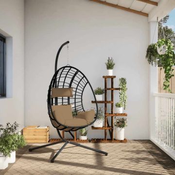 Sedia a Uovo Sospesa con Supporto Tortora Polyrattan e Acciaio